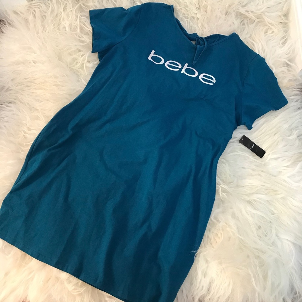 Bebe Moroccan Blue Short Sleeve T-Shirt Dress - Picture 2 of 7